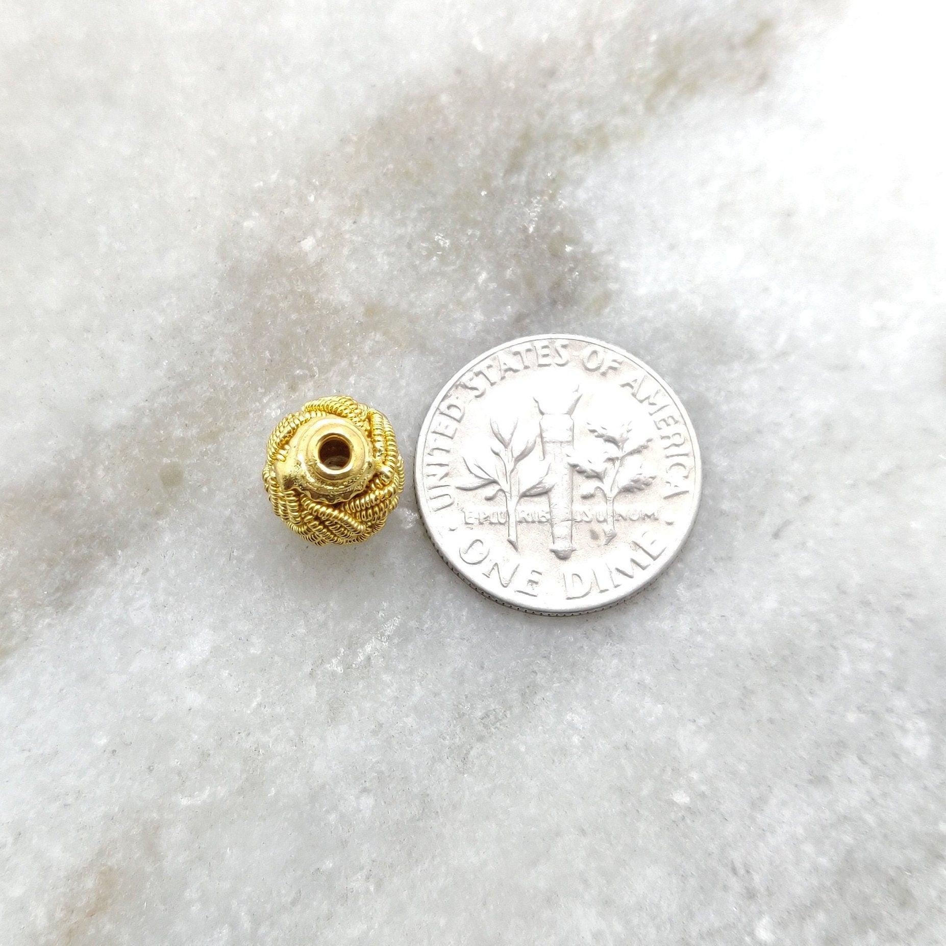18k Solid Yellow Gold Knot Drum Spacer Bead-10X9 mm - Kanika Creations