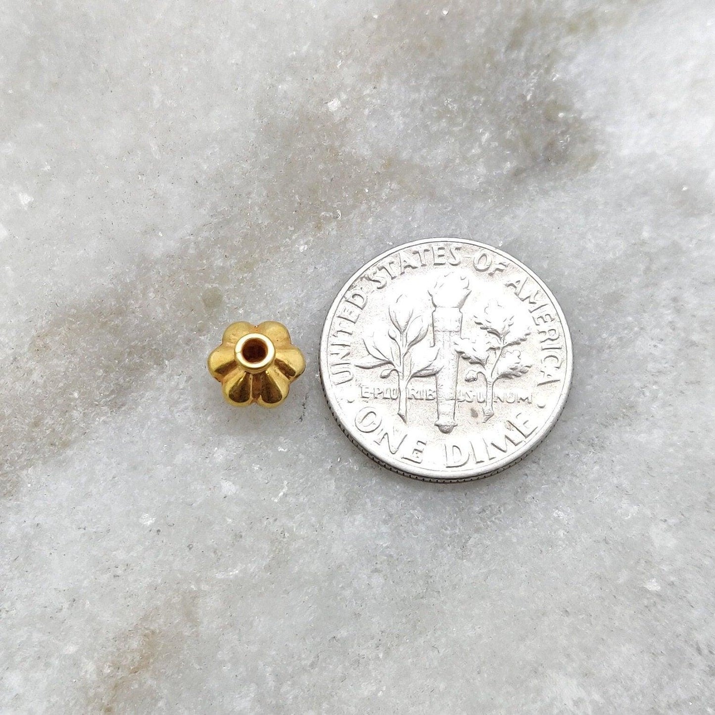 18k Solid Yellow Gold Watermelon Spacer Beads 5x7mm - Kanika Creations