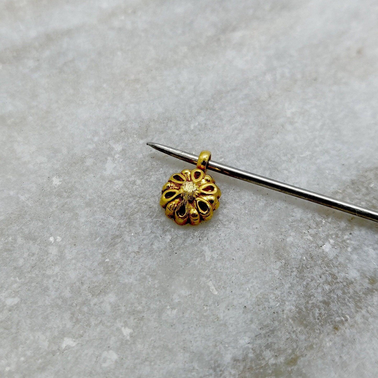 18k Solid Yellow Gold Floral Charm Pendant Supplies 7mm - Kanika Creations