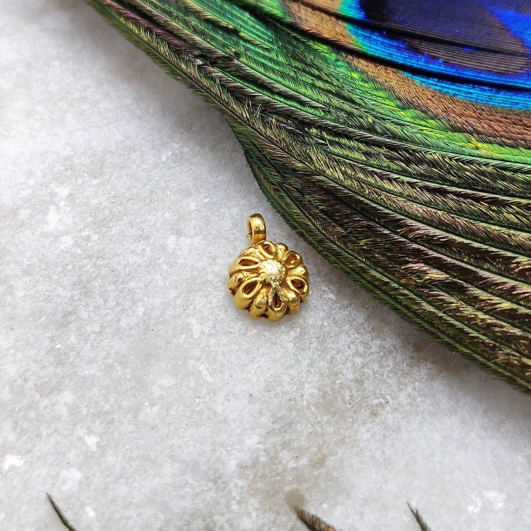 18k Solid Yellow Gold Floral Charm Pendant 7mm - Kanika Creations