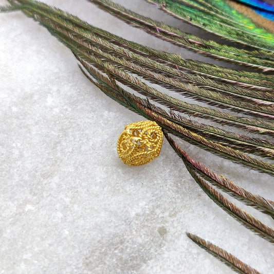18k Solid Yellow Gold Filigree Fancy Spacer Beads 9mm - Kanika Creations