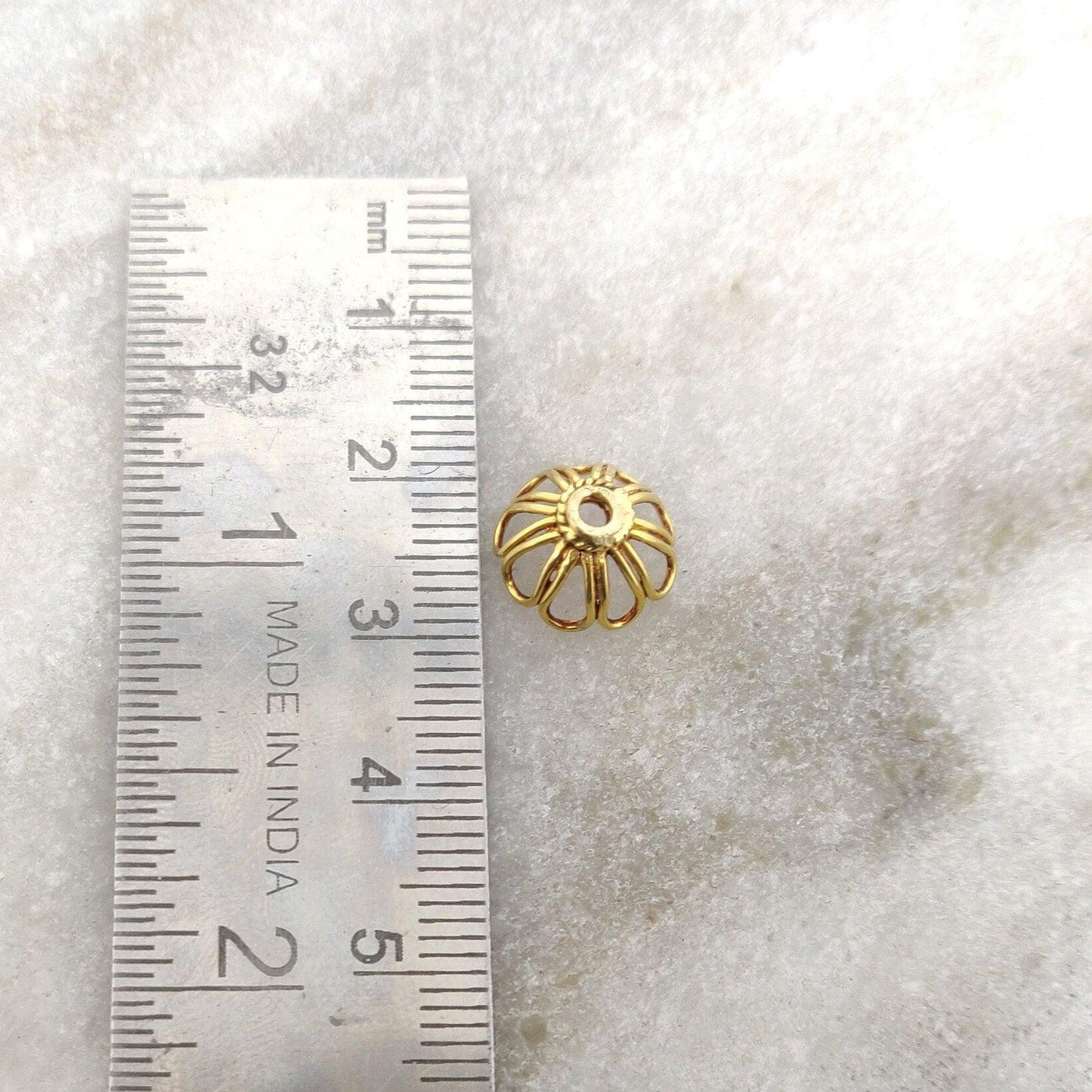 18k Solid Yellow Gold Flower Beads Cap 6x11mm - Kanika Creations