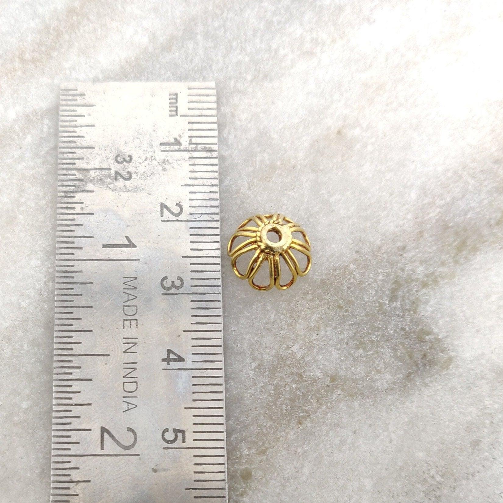 18k Solid Yellow Gold Flower Beads Cap 6x11mm - Kanika Creations