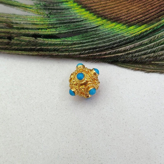 18k Solid Gold Turquoise Ball Spacer Beads DIY Craft 8.5mm - Kanika Creations