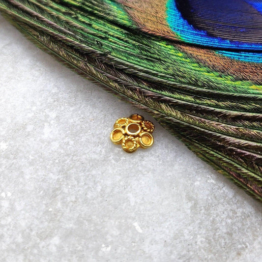 18k Yellow Gold Flower Cap Spacer Beads Findings 9mm - Kanika Creations