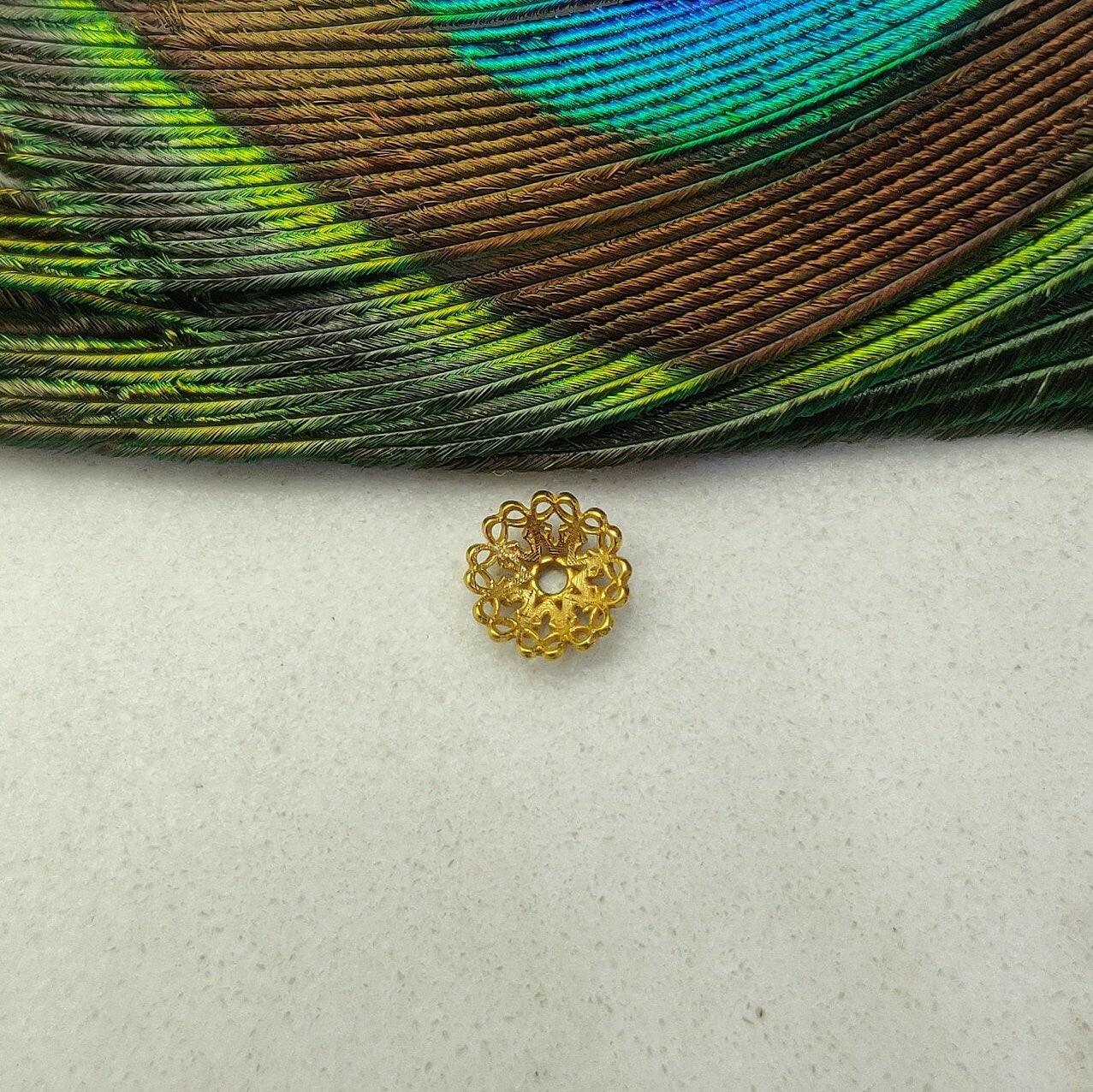 18k Yellow Gold Beads Flower Cap For Jewelry Making 7mm - Kanika Creations