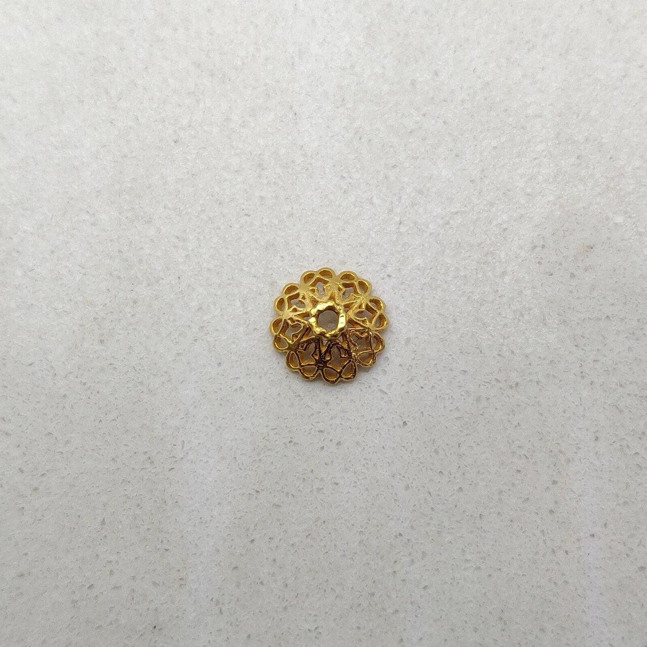 18k Yellow Gold Beads Flower Cap For Jewelry Making 7mm - Kanika Creations