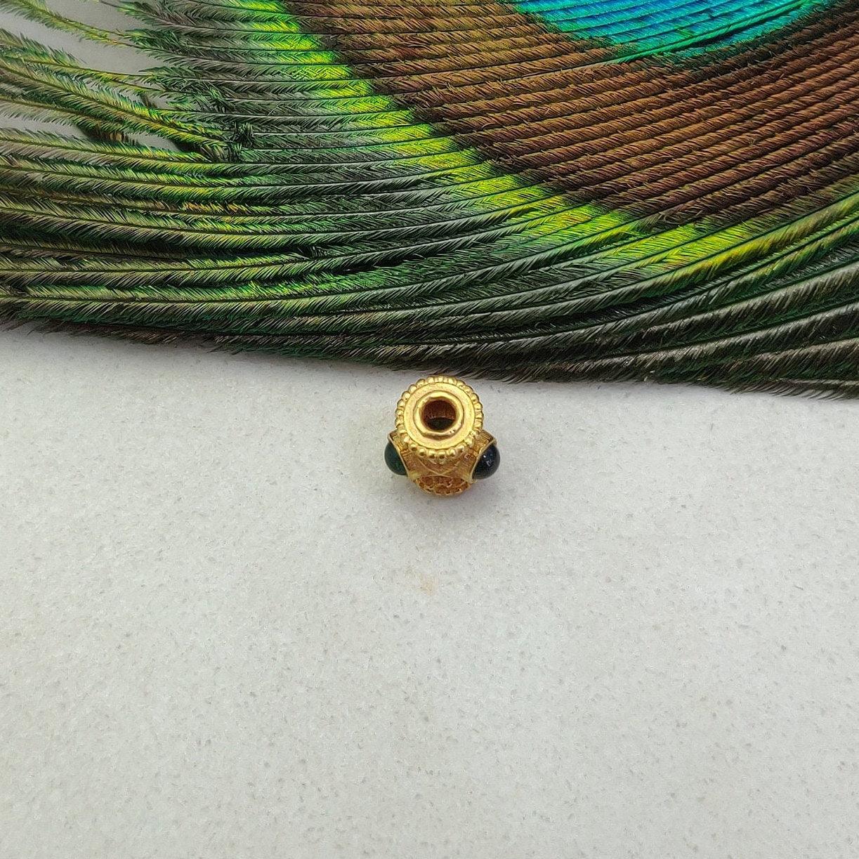 18K Solid Yellow Gold Stone Studded Tube Spacer Beads 7x4mm - Kanika Creations
