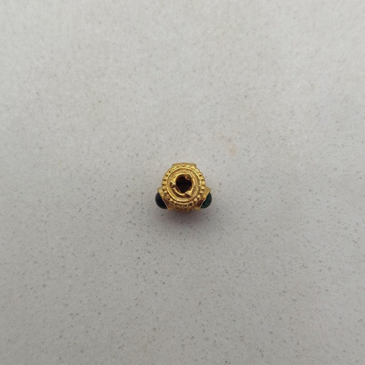 18K Solid Yellow Gold Stone Studded Tube Spacer Beads 7x4mm - Kanika Creations