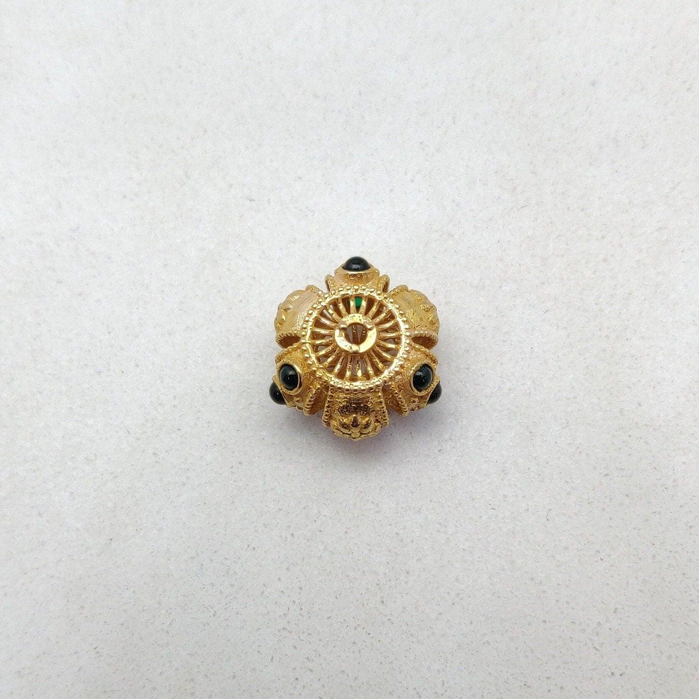 Vintage 18k Gold Rondelle Spacer Bead With Emerald Stone - Kanika Creations