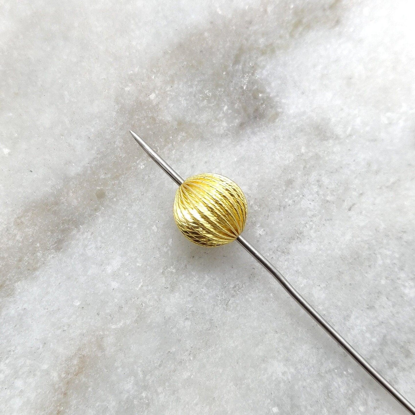 18k Solid Yellow Gold Fluted Ball Spacer Bead 11x10.5mm - Kanika Creations
