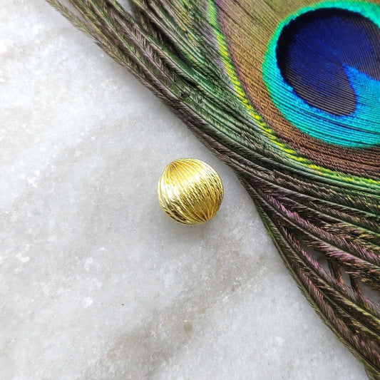 18k Solid Yellow Gold Fluted Ball Spacer Bead 11x10.5mm - Kanika Creations