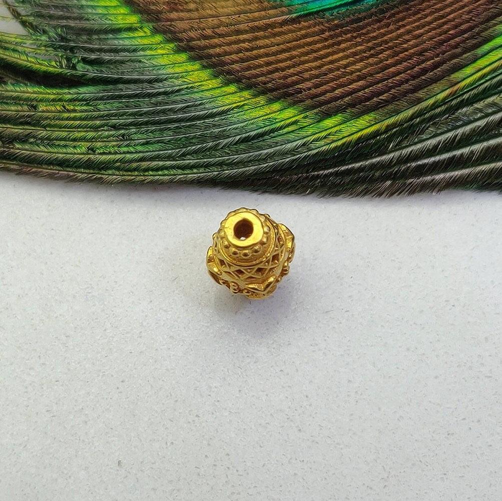 18K Yellow Gold Textured Oval Spacer Bead Finding 14mm - Kanika Creations