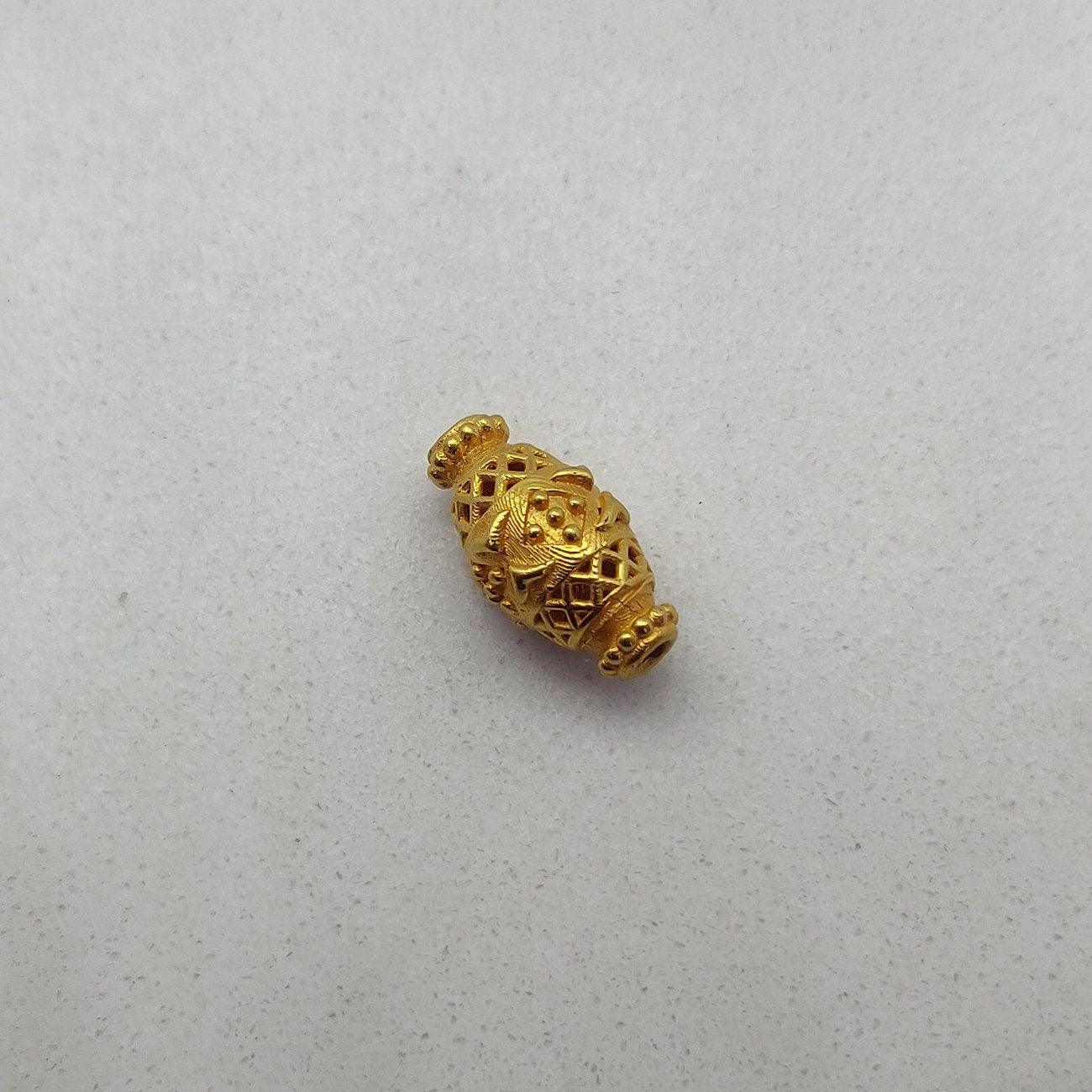 18K Yellow Gold Textured Oval Spacer Bead Finding 14mm - Kanika Creations