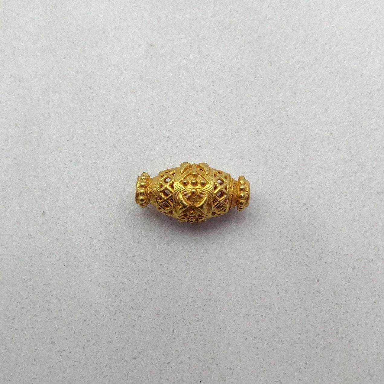 18K Yellow Gold Textured Oval Spacer Bead Finding 14mm - Kanika Creations