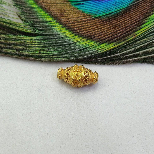 18K Yellow Gold Textured Oval Spacer Bead Finding 14mm - Kanika Creations