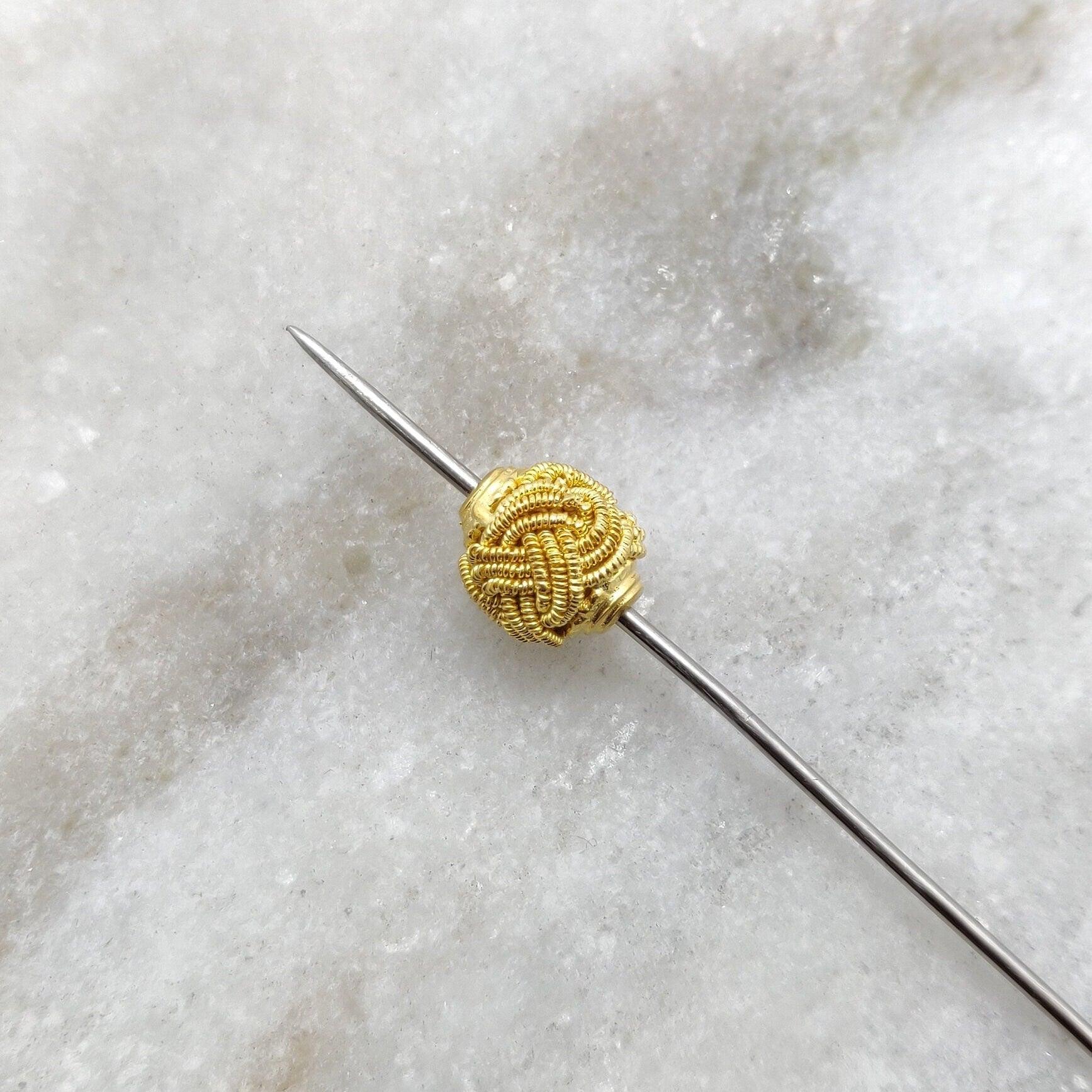 18k Solid Yellow Gold Knot Drum Spacer Bead-10X9 mm - Kanika Creations