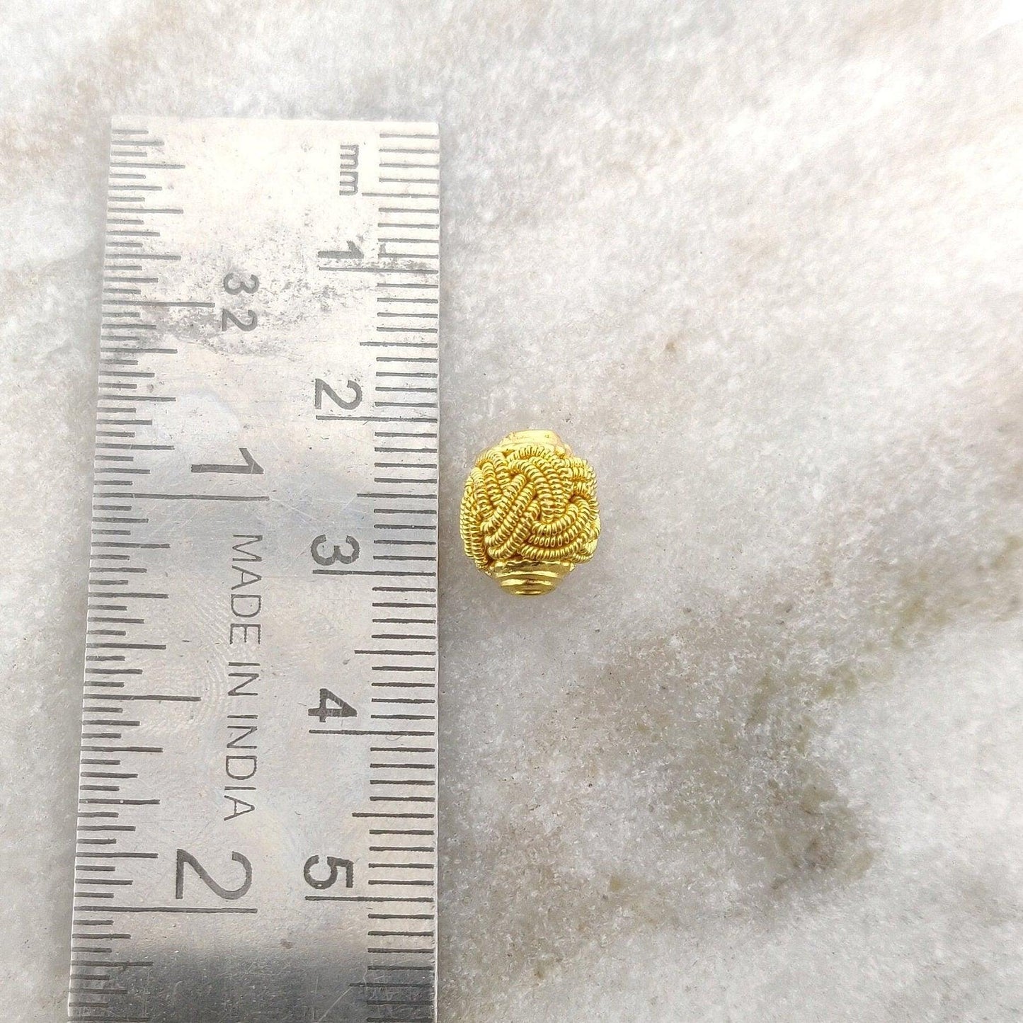 18k Solid Yellow Gold Knot Drum Spacer Bead-10X9 mm - Kanika Creations