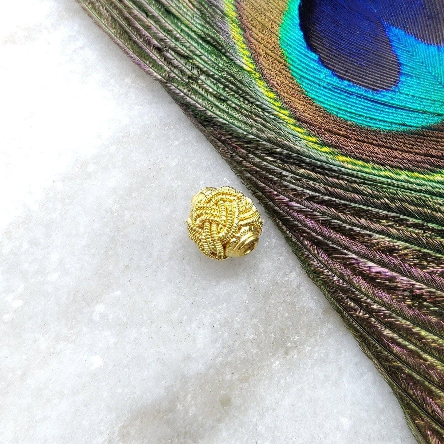 18k Solid Yellow Gold Knot Drum Spacer Bead-10X9 mm - Kanika Creations