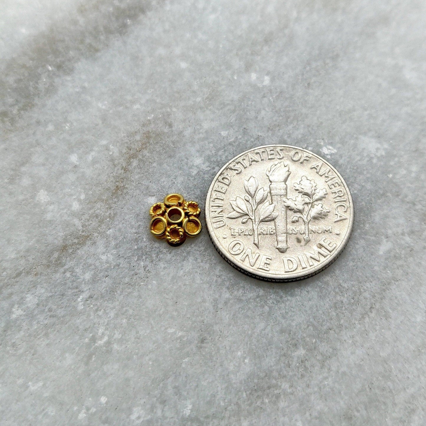 18k Yellow Gold Flower Cap Spacer Beads Findings 9mm - Kanika Creations