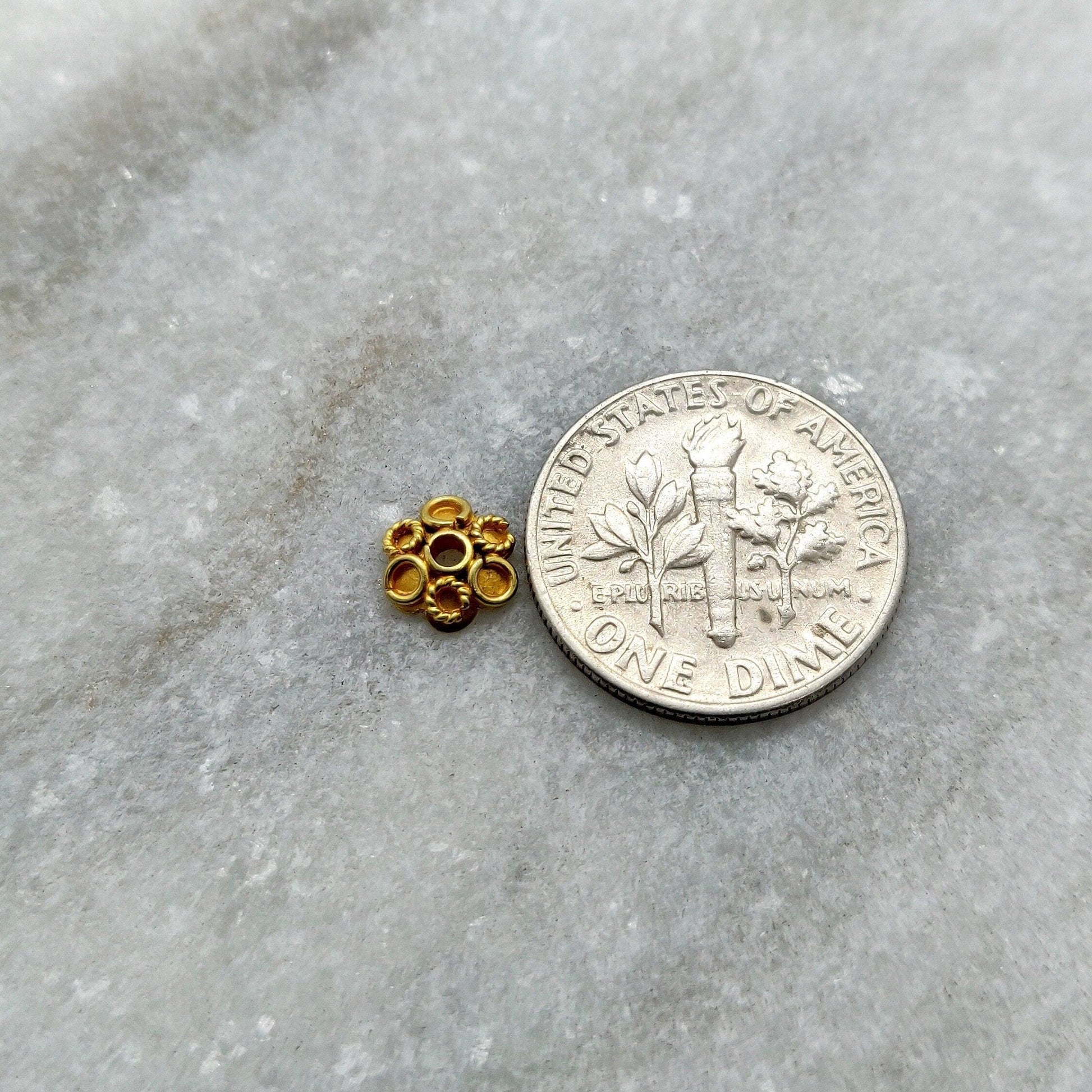 18k Yellow Gold Flower Cap Spacer Beads Findings 9mm - Kanika Creations