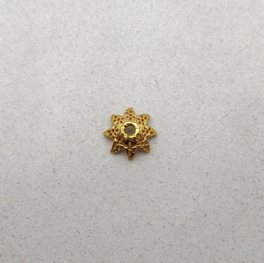 18k Solid Gold Floral Bead Cap Spacer Jewelry Supplies DIY - Kanika Creations