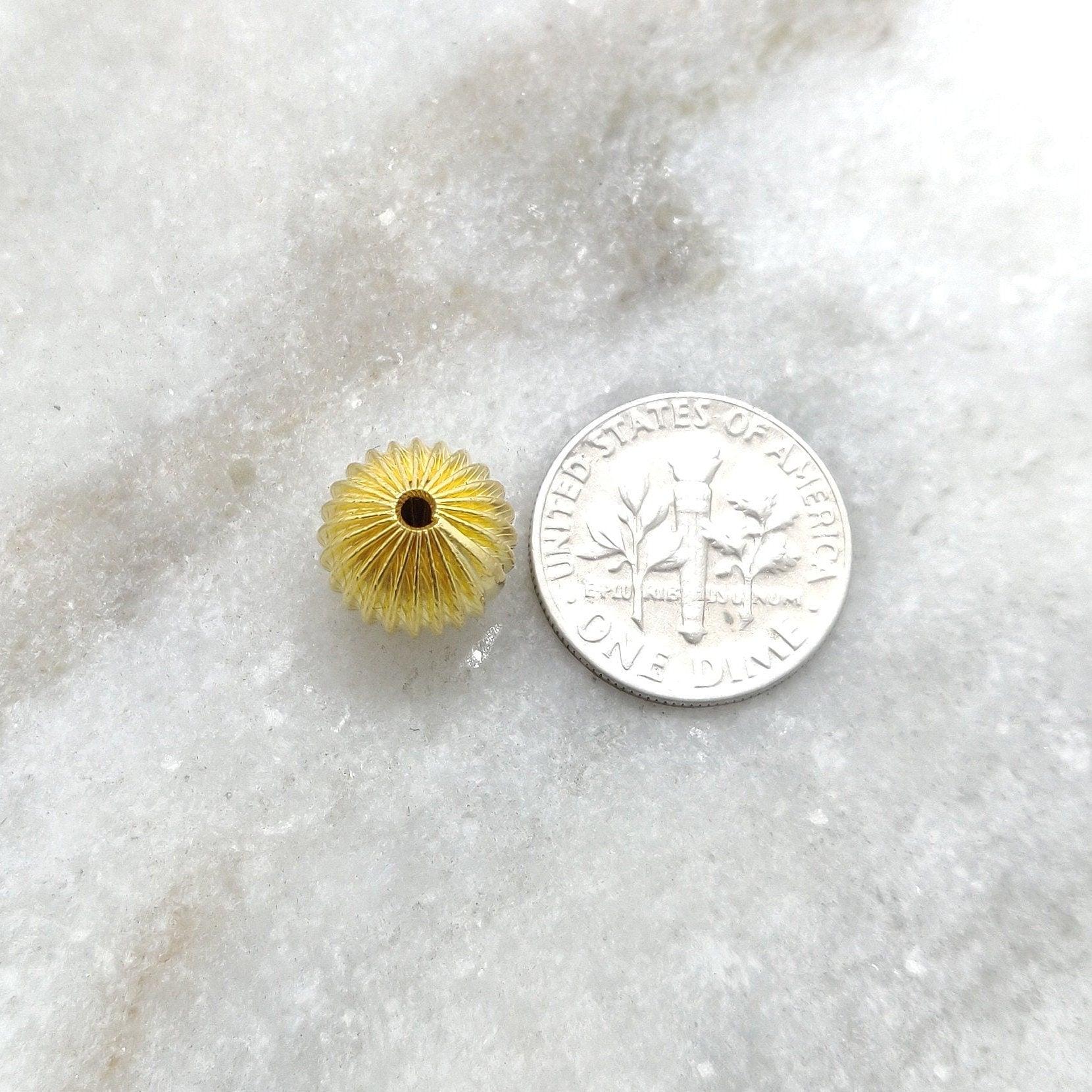 18k Solid Yellow Gold Fluted Ball Spacer Bead 11x10.5mm - Kanika Creations