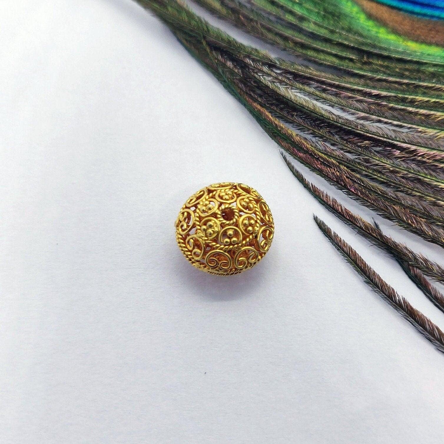 18k Solid Yellow Gold Filigree Rondelle Spacer Beads 10x13mm - Kanika Creations