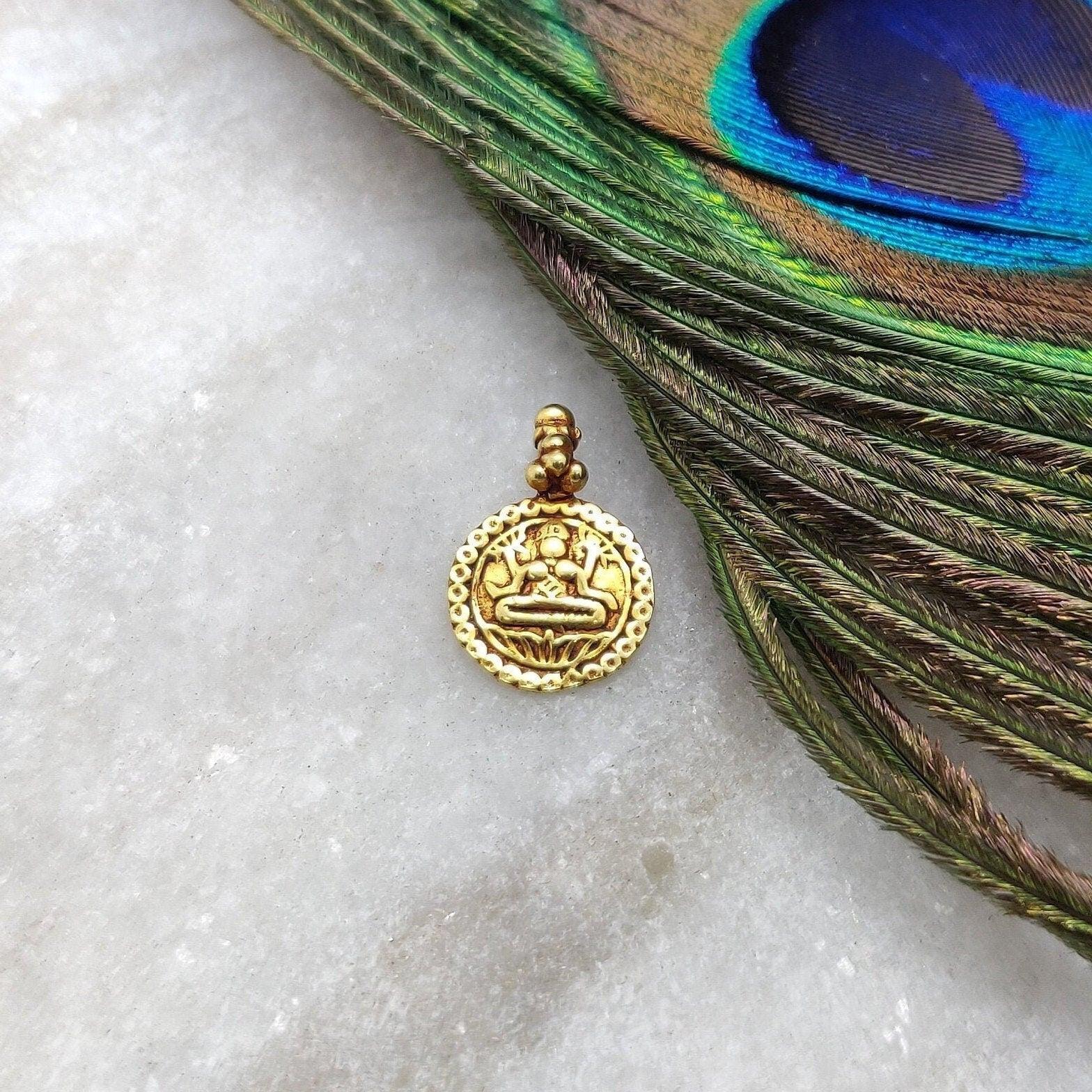 18k Solid Yellow Gold Indian Goddess Charm Pendant - Kanika Creations