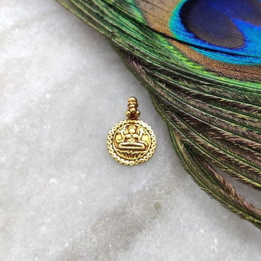 18k Solid Yellow Gold Indian Goddess Charm Pendant - Kanika Creations