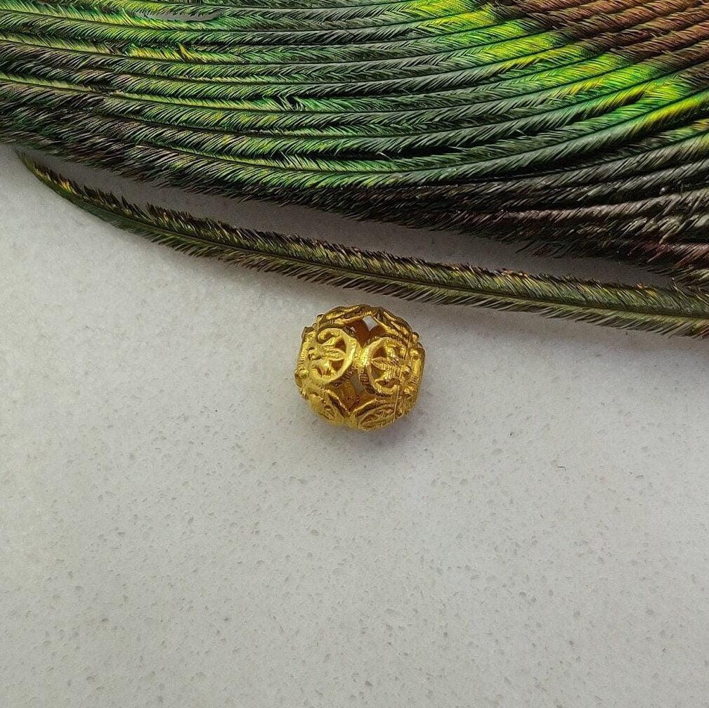 18K Solid Yellow Gold Carved Spacer Ball Beads 6mm - Kanika Creations