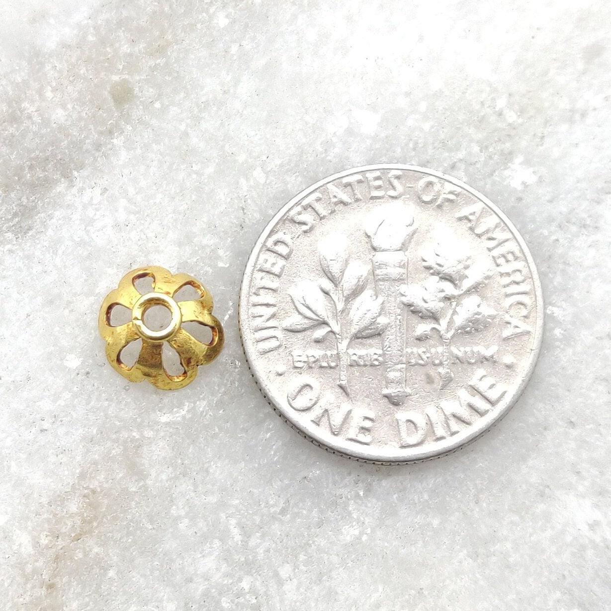 18k Yellow Gold Flower Bead Cap 4x7mm - Kanika Creations