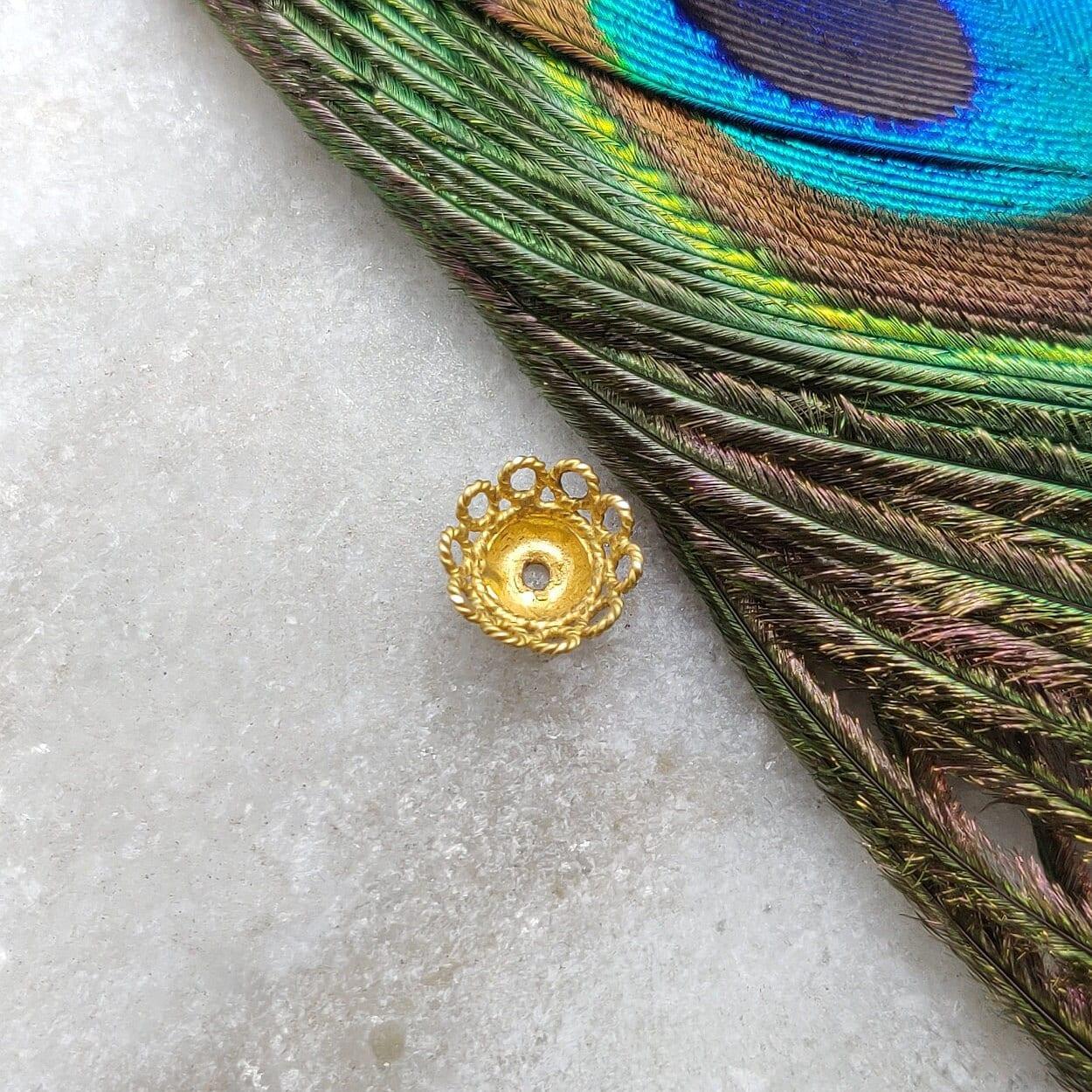 18k Yellow Gold Round spacer Bead Caps Findings 8mm - Kanika Creations