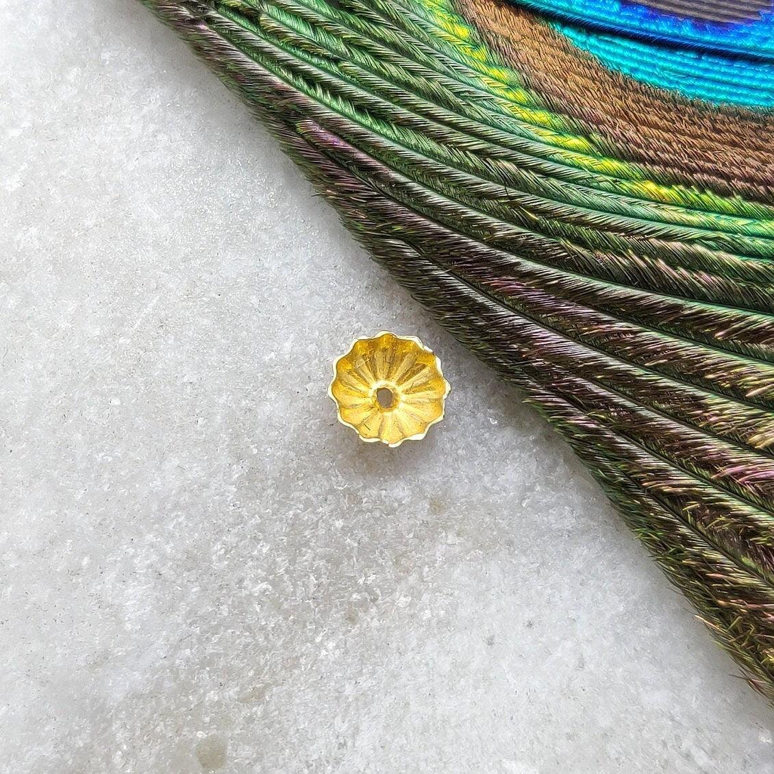 18k Yellow Gold Ending Fancy Spacer Bead Caps Finding 6mm - Kanika Creations