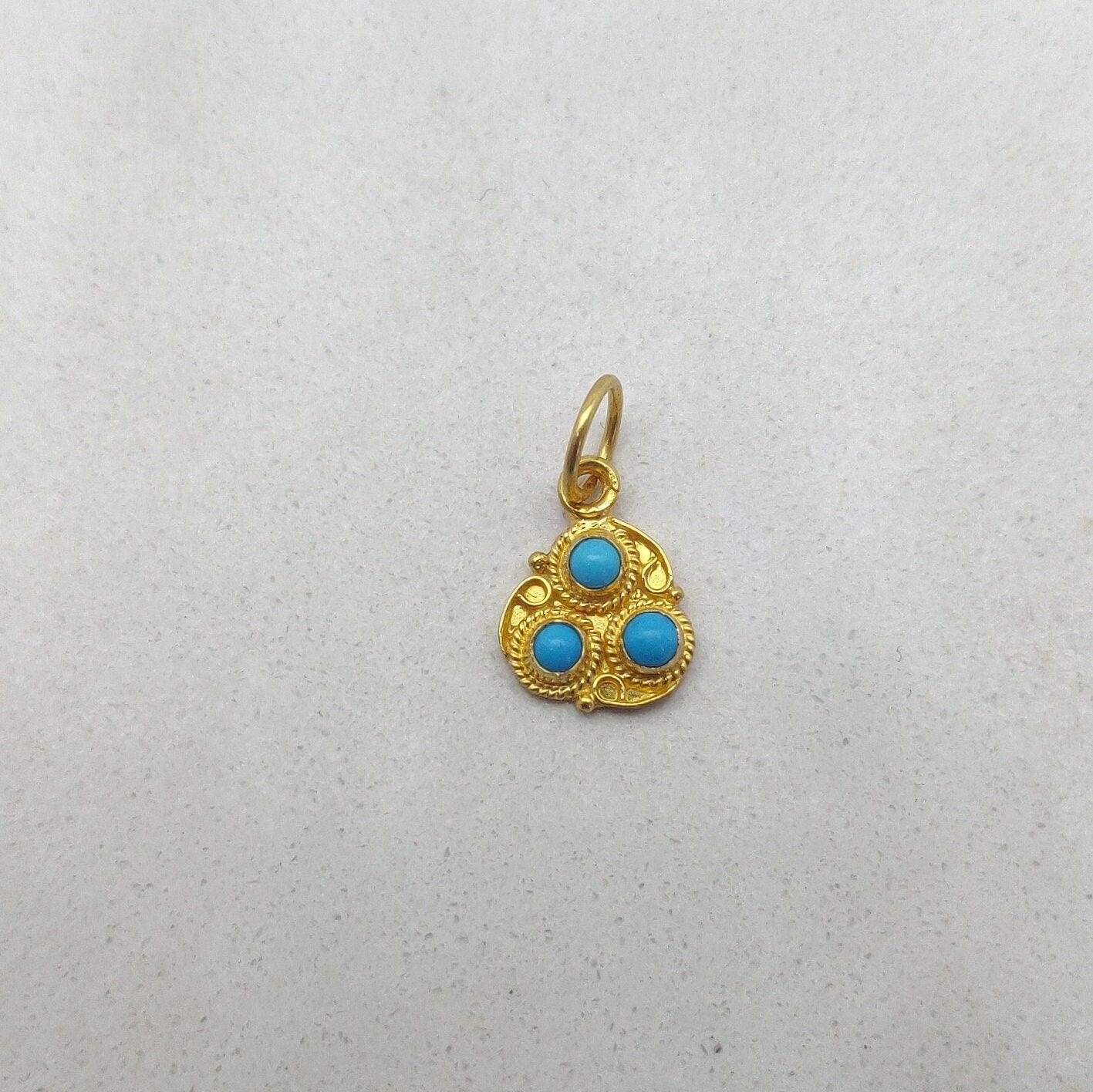 18k Solid Yellow Gold Charm Pendant with Stone 10mm - Kanika Creations