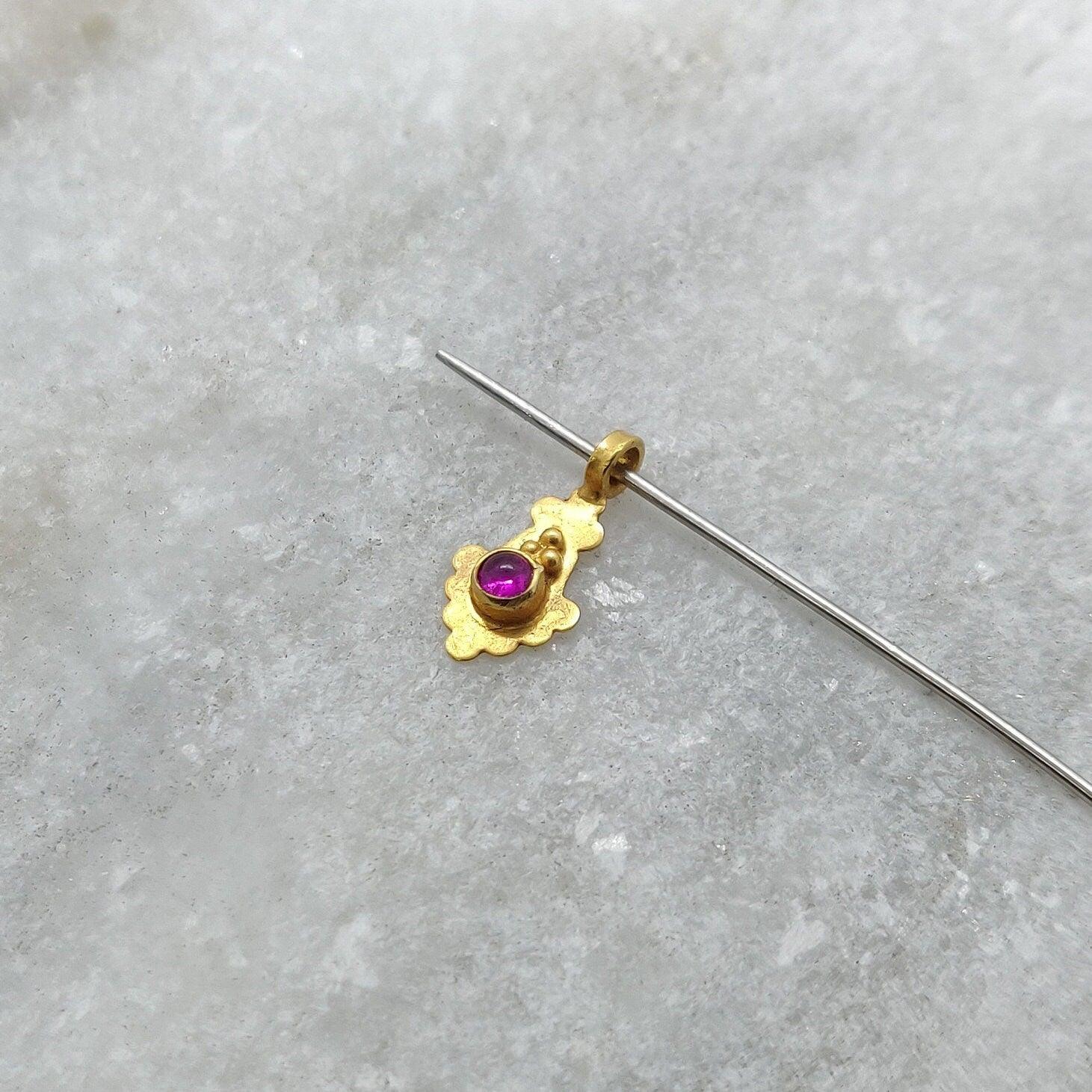 18k Solid Yellow Gold Stone Studded Charm Pendant - Kanika Creations