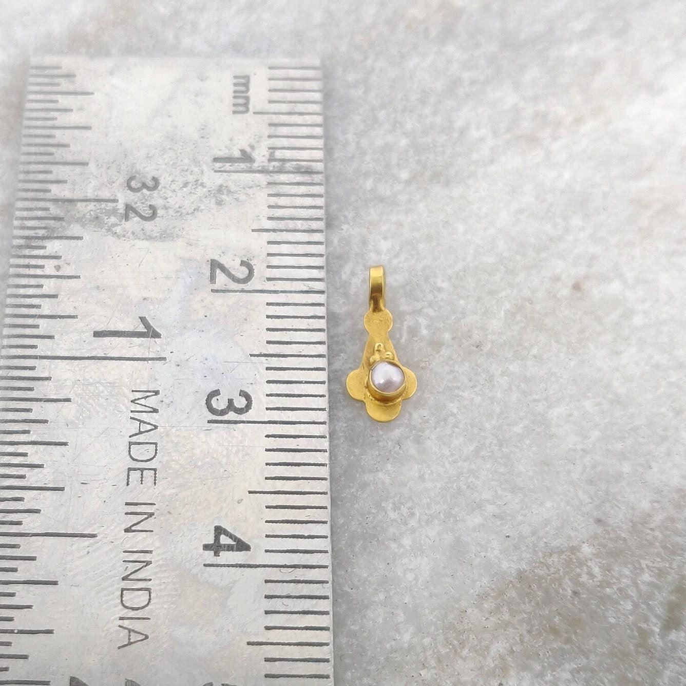 18k Solid Yellow Gold White Stone Studded Charm 11mm - Kanika Creations