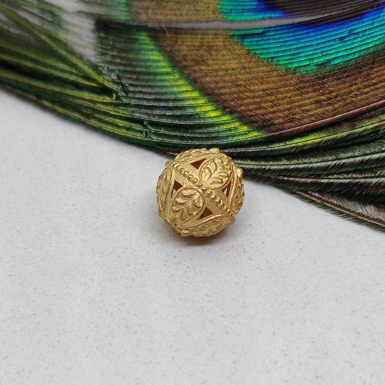 18k Solid Yellow Gold Round Ornate Focal Spacer Beads-10 mm - Kanika Creations