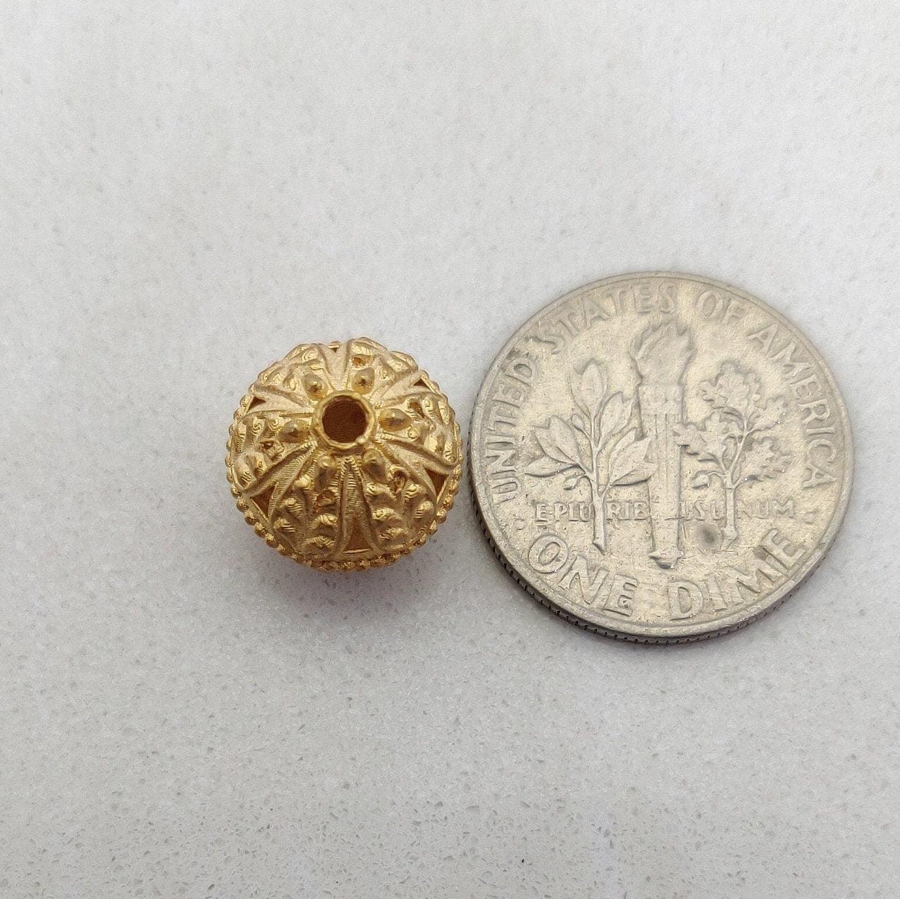 18k Solid Yellow Gold Round Ornate Focal Spacer Beads-10 mm - Kanika Creations