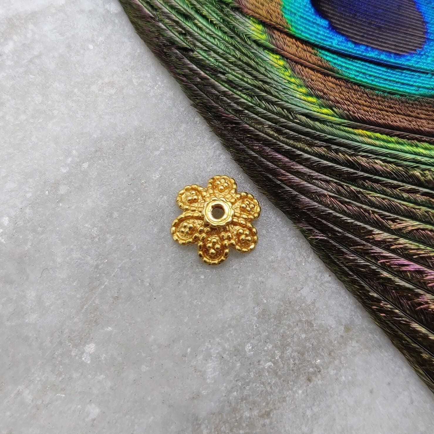 18k Gold Fancy Floral Bead Cap Spacer Finding - Kanika Creations