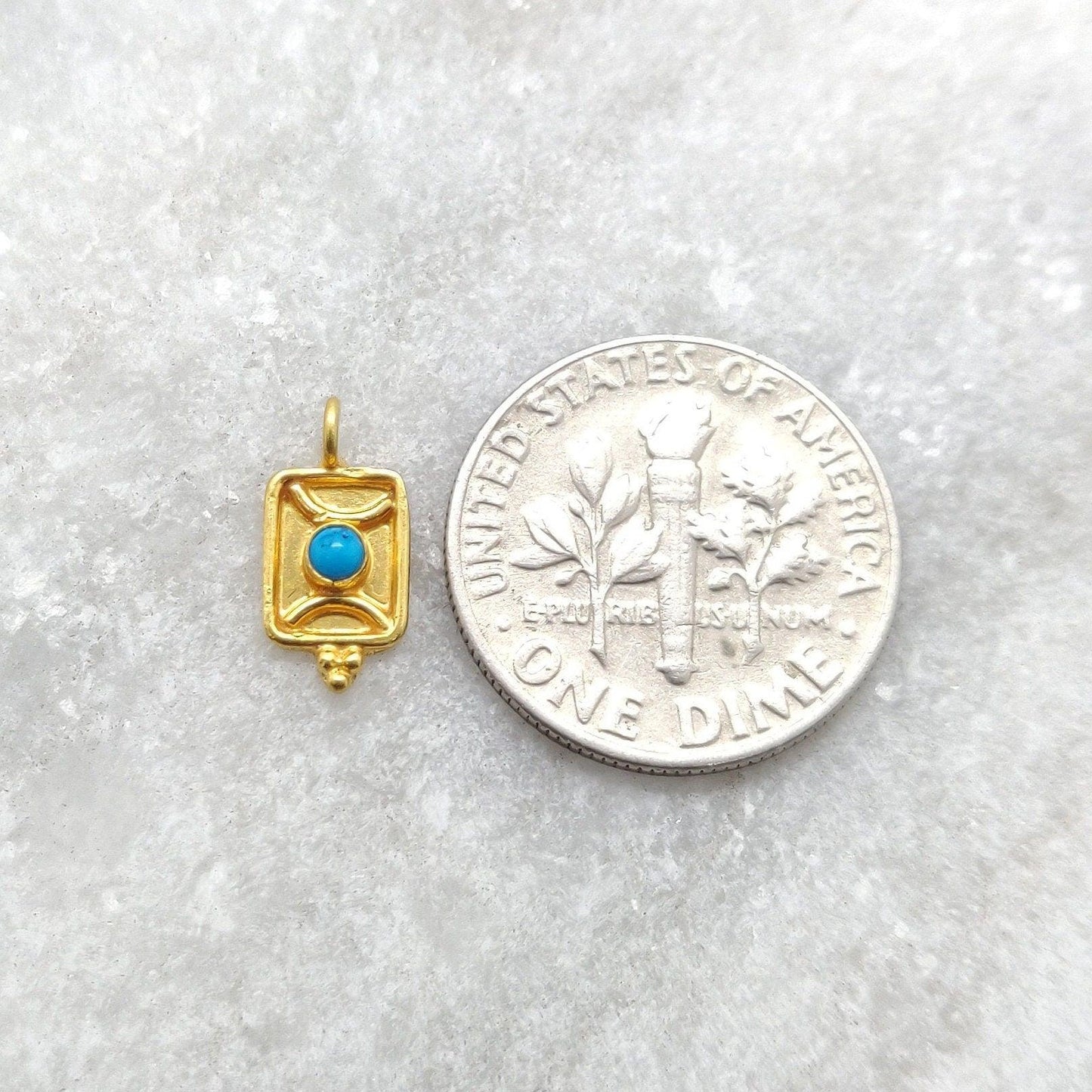 18k Yellow Gold Turquoise Rectangle Charms Pendant 12mm - Kanika Creations