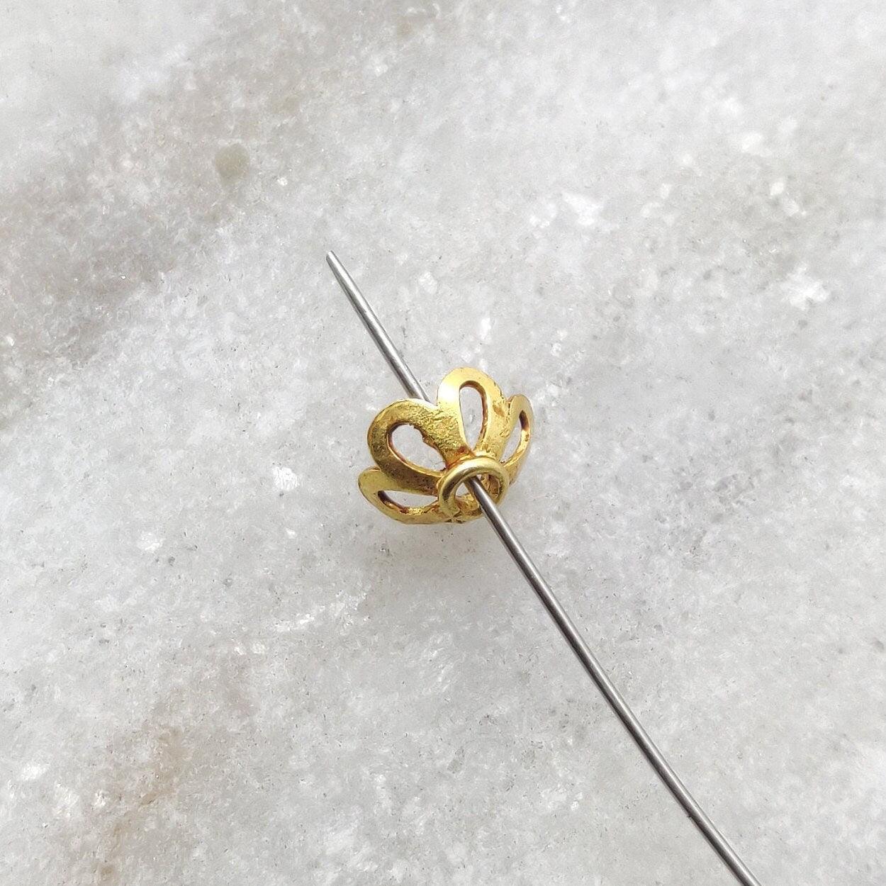 18k Yellow Gold Flower Bead Cap 4x7mm - Kanika Creations