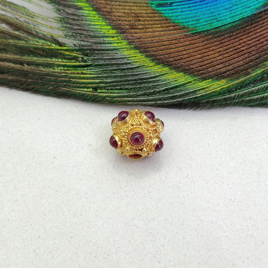 18k Solid Yellow Gold Ruby Ball Spacer Beads 9mm - Kanika Creations