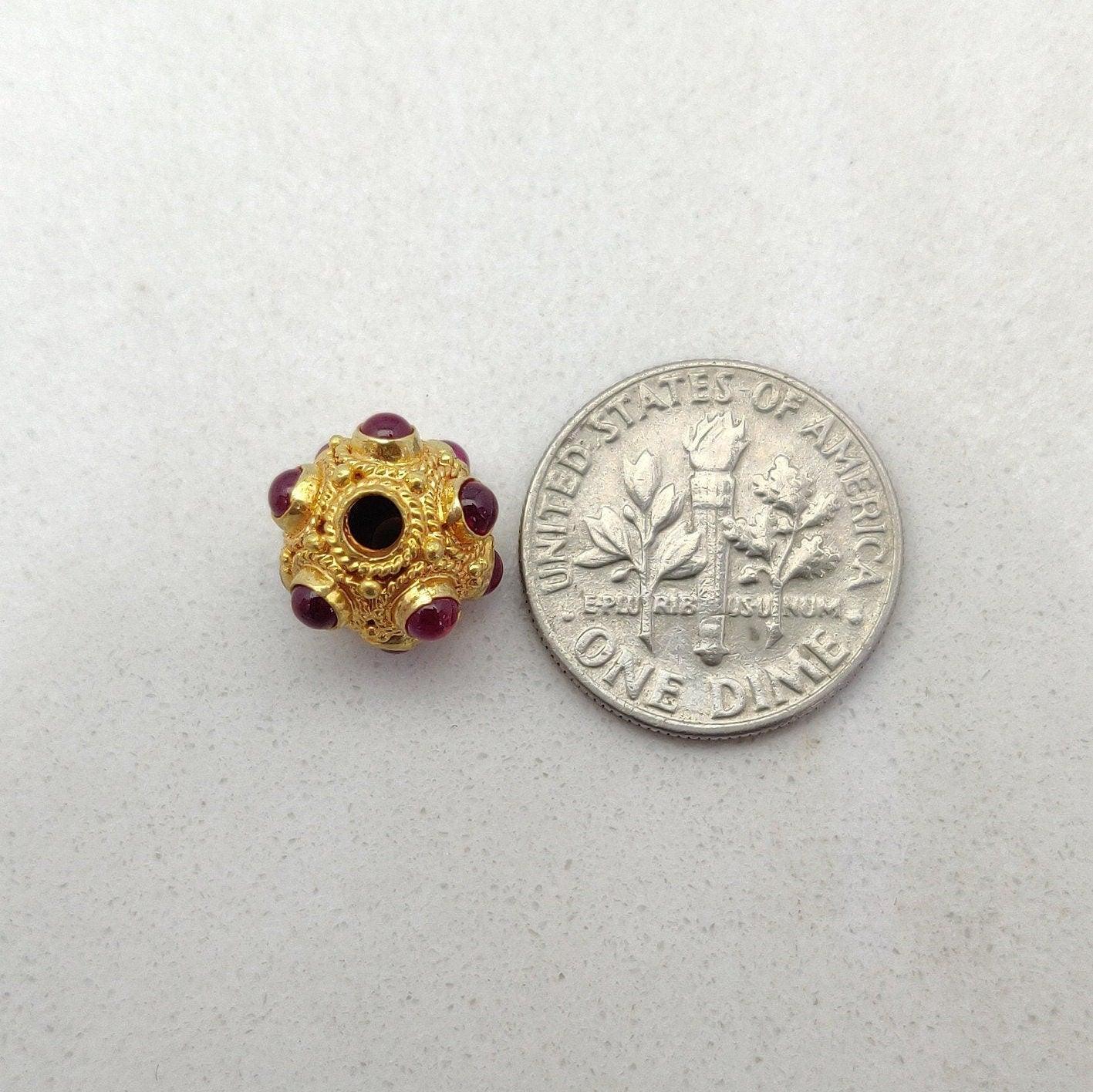 18k Solid Yellow Gold Ruby Ball Spacer Beads 9mm - Kanika Creations