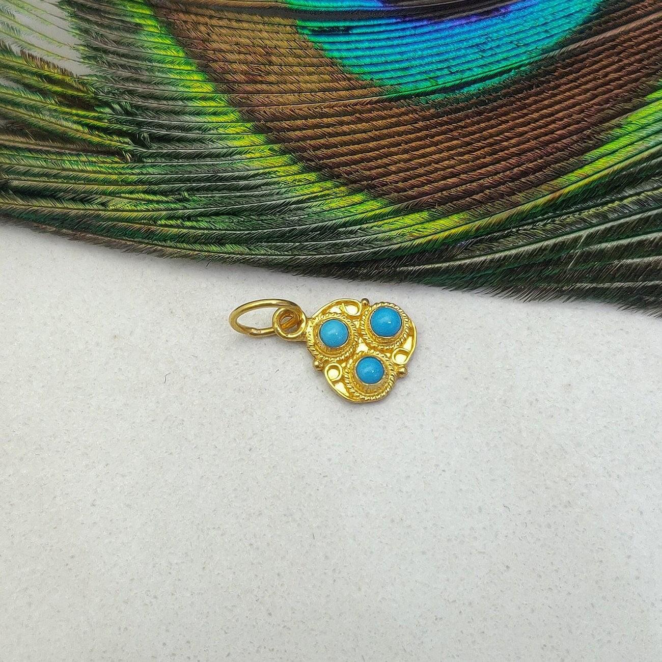 18k Solid Yellow Gold Charm Pendant with Stone 10mm - Kanika Creations