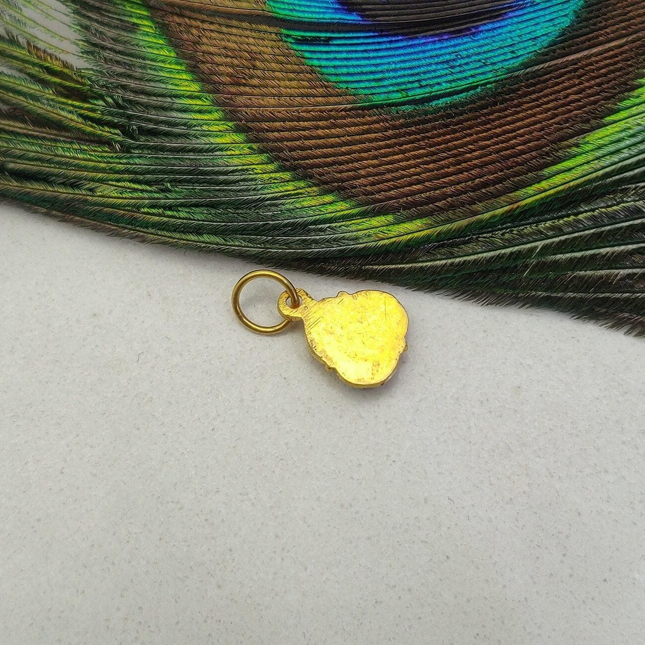 18k Solid Yellow Gold Charm Pendant with Stone 10mm - Kanika Creations