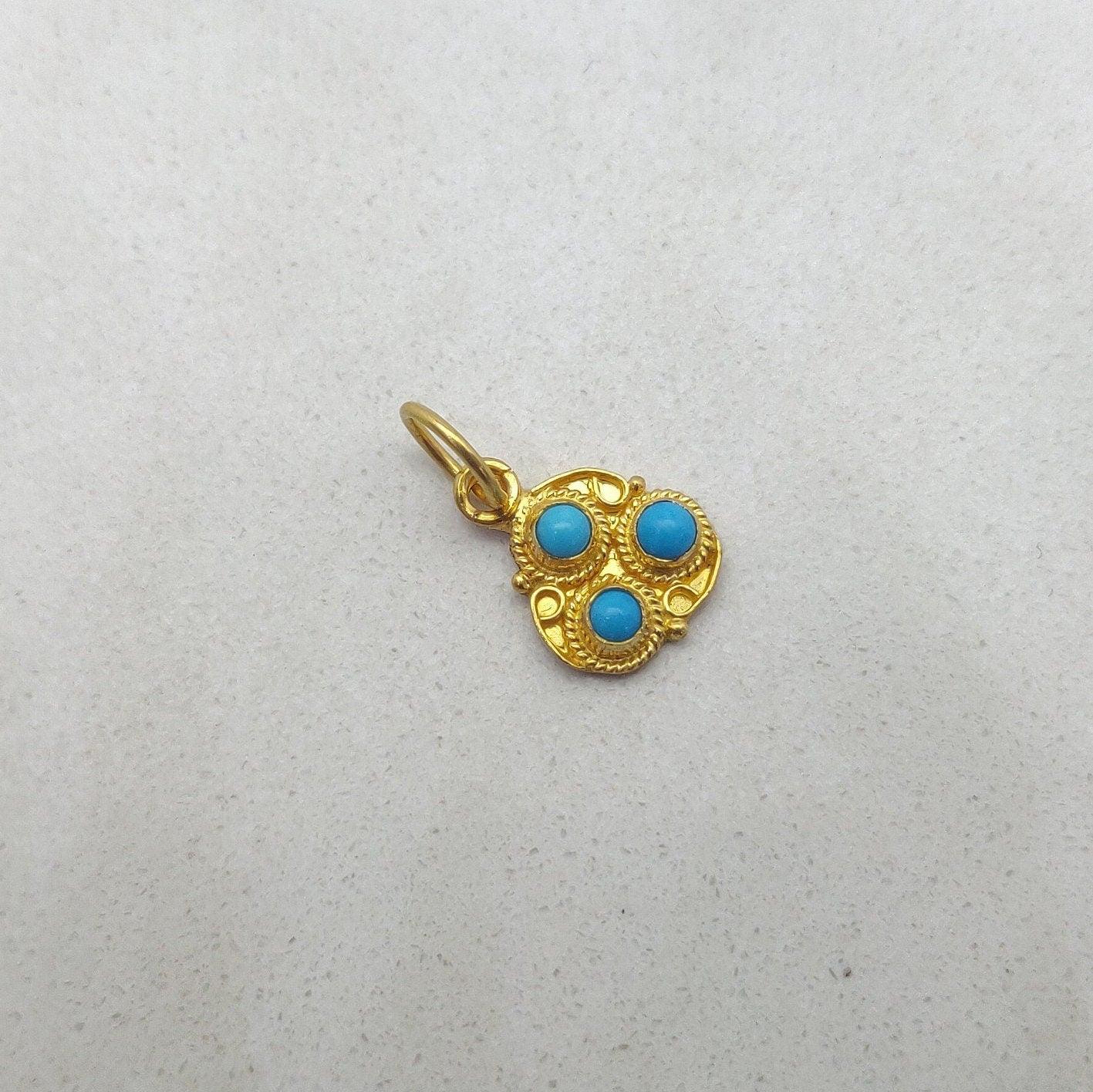 18k Solid Yellow Gold Charm Pendant With Stone 10mm - Kanika Creations
