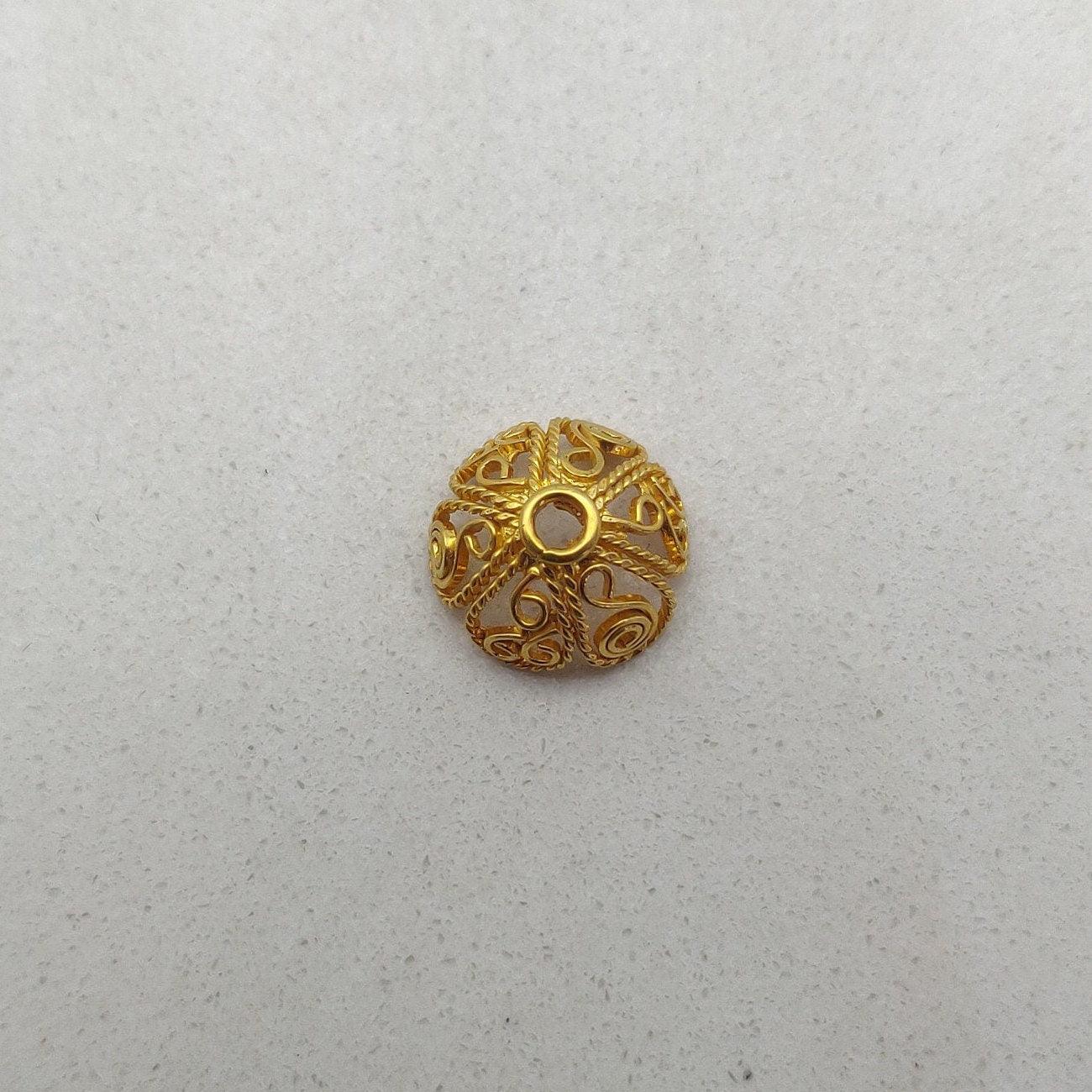 18k Solid Yellow Gold Floral Bead Caps - Kanika Creations