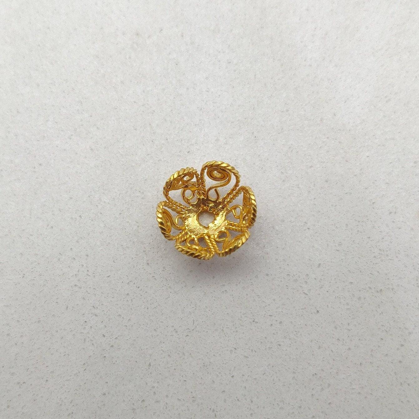 18k Solid Yellow Gold Floral Bead Caps - Kanika Creations