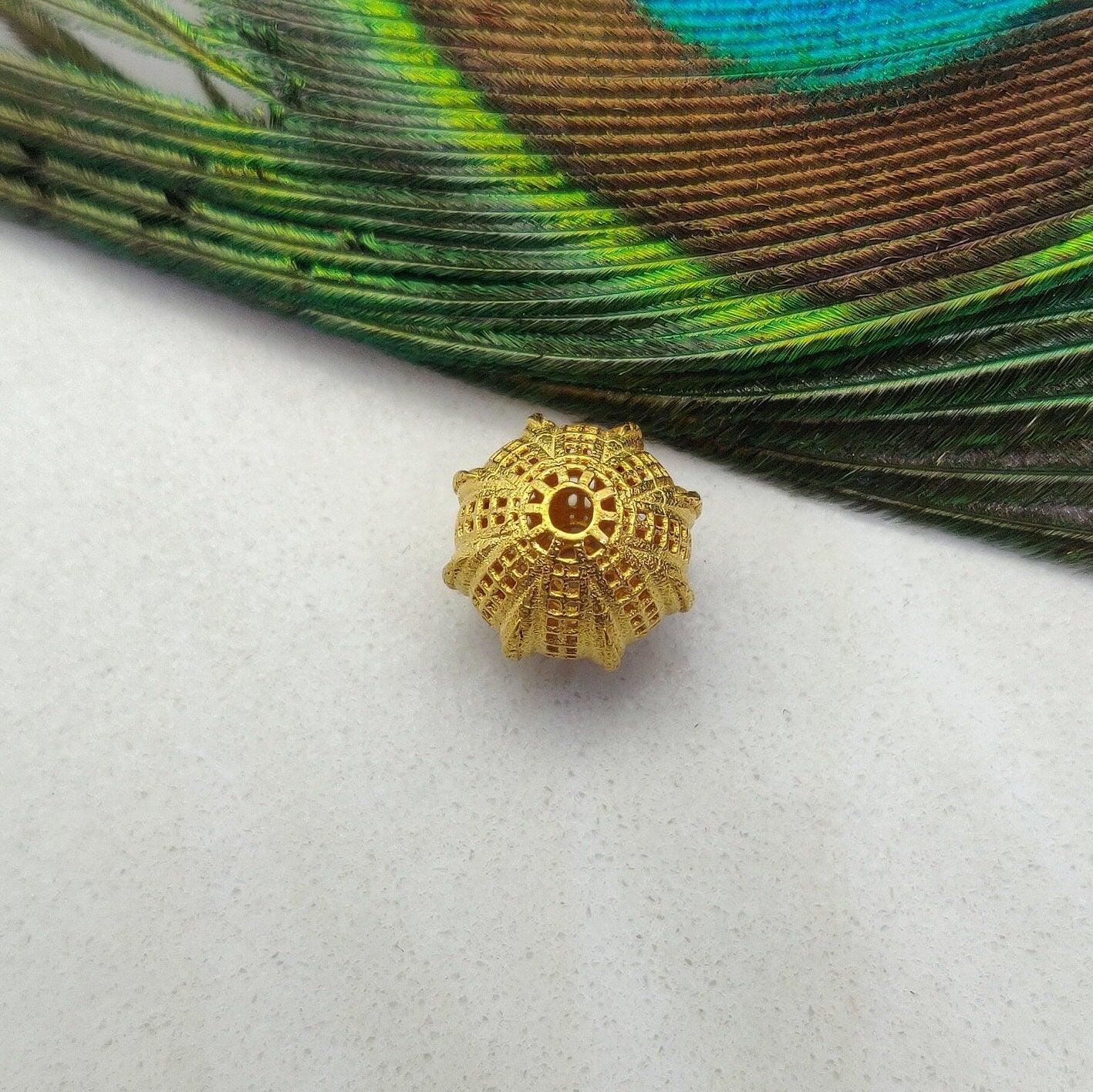 18k Solid Yellow Gold Round Spacer Ball Beads-11X12 mm - Kanika Creations